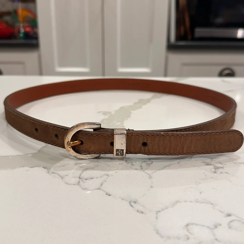 Vintage Lauren Ralph Lauren Brown Leather Belt Womens L Silver Buckle Logo